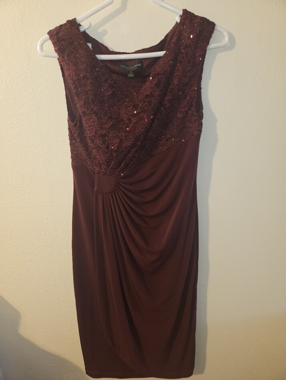 Connected Apparel Womans Burgundy Sequin Top Sleeveless Dress Size 6